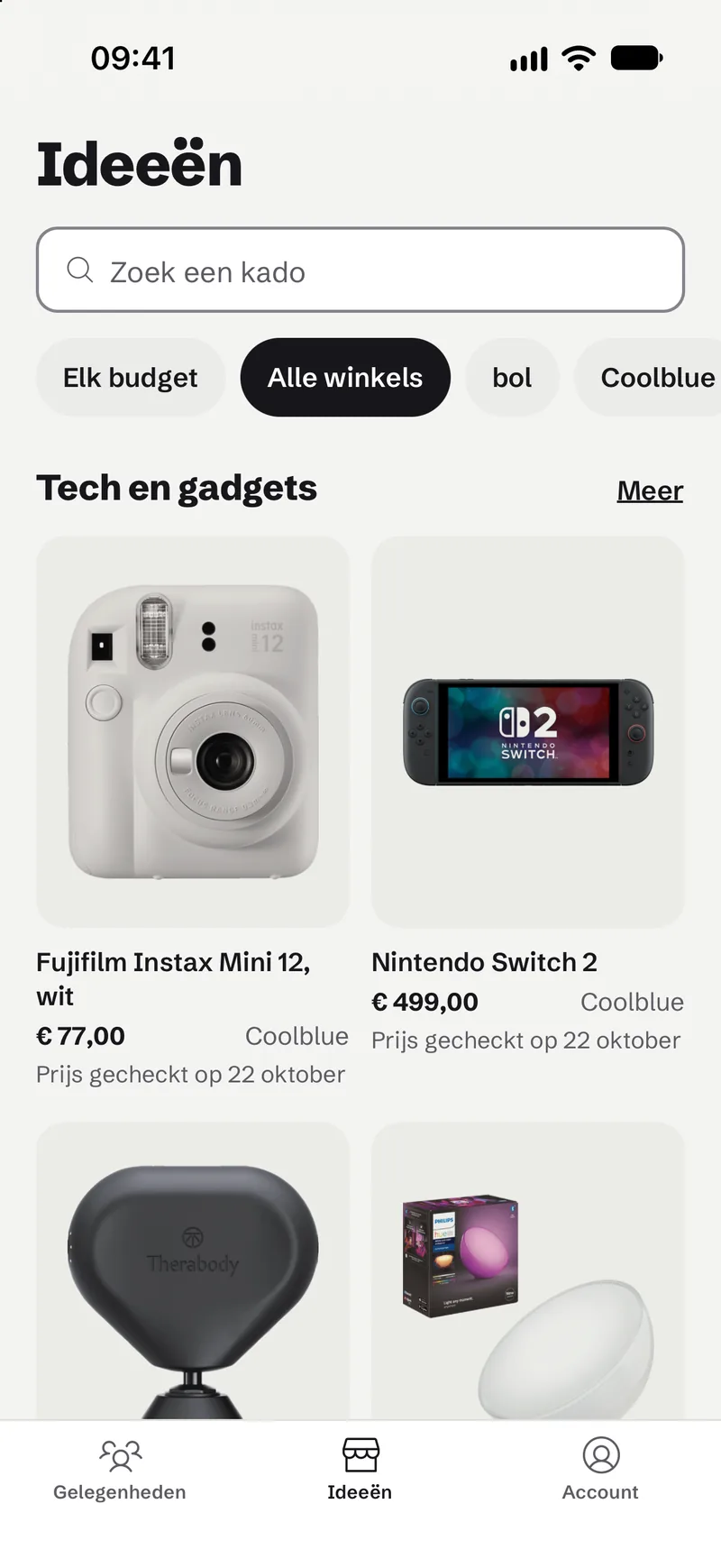 Ideas in the app: real gifts from bol and Coolblue
